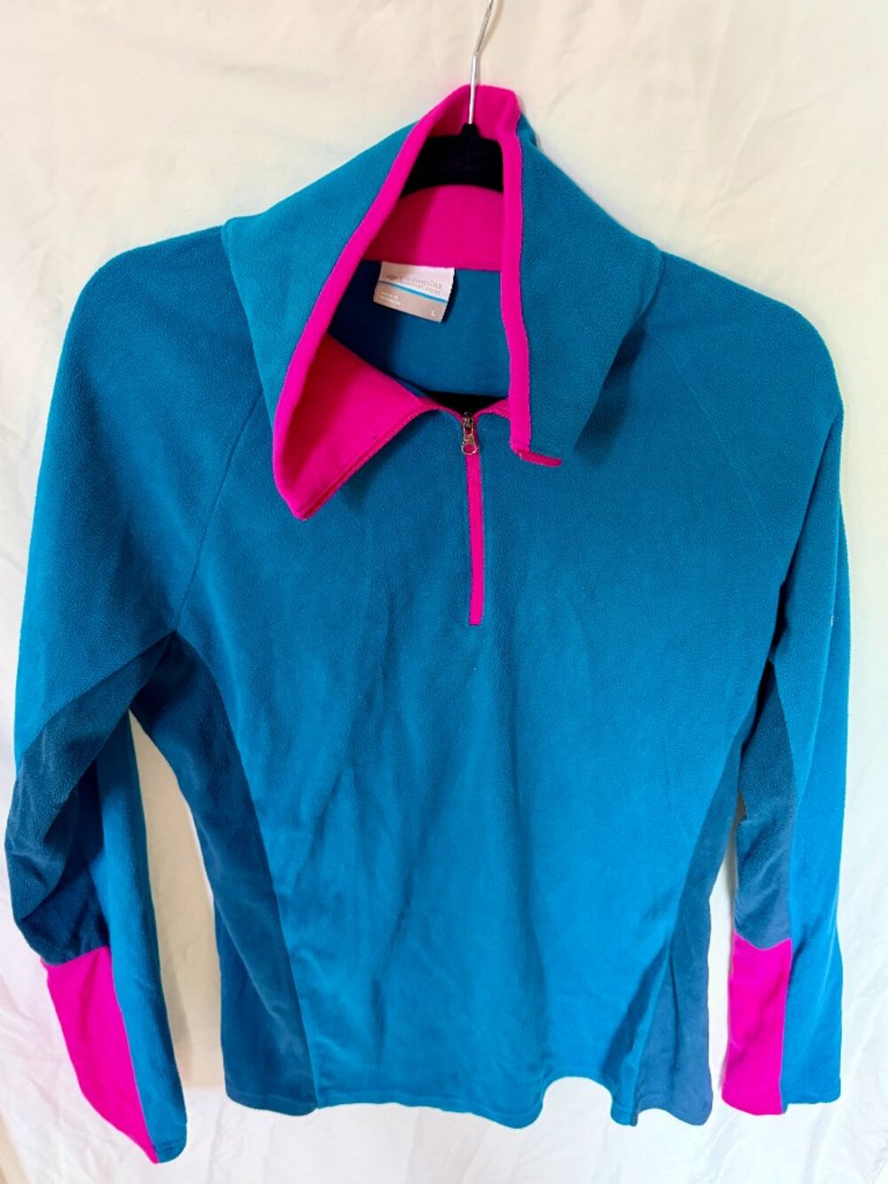 Columbia Fleece Pullover Womens Large Teal Pink 1/4 Zip Jacket